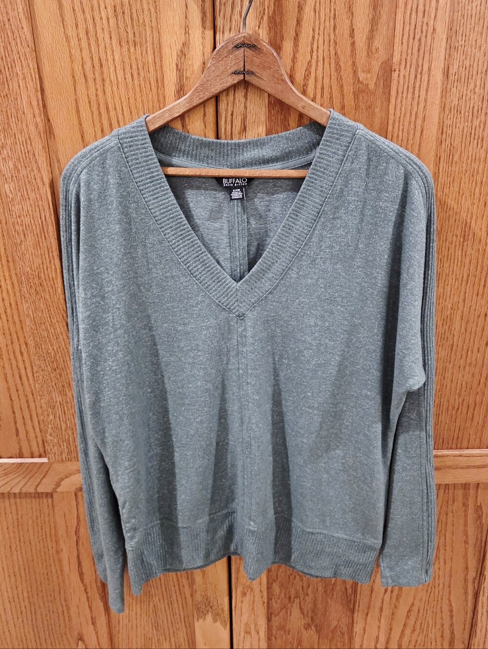 Buffalo David Bitton Super Soft V Neck Oversized Pullover Sweater Green S